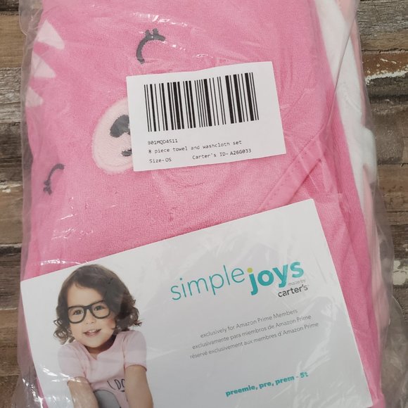 Baby Girls' 8-Piece Towel and Washcloth Set, Pink/White - Simple Joys by Carter - Picture 2 of 5